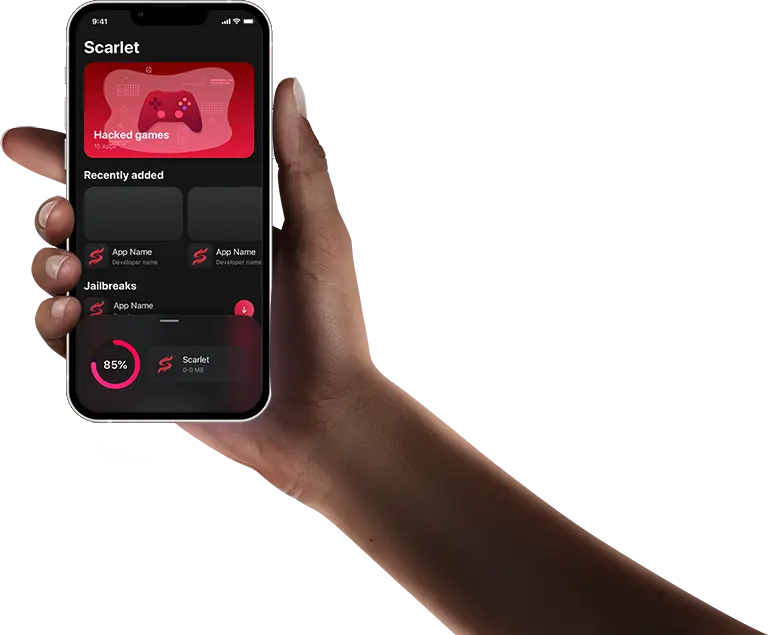 Hand holding phone with Scarlet